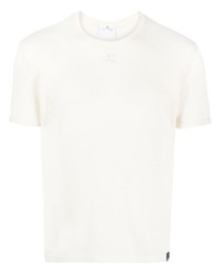 hellbeige T-Shirt mit einem Rundhalsausschnitt aus Netzstoff von Courrèges