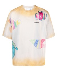 hellbeige Mit Batikmuster T-Shirt mit einem Rundhalsausschnitt von Off-White