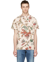 hellbeige T-Shirt mit einem Rundhalsausschnitt mit Blumenmuster