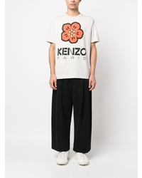 hellbeige T-Shirt mit einem Rundhalsausschnitt mit Blumenmuster von Kenzo