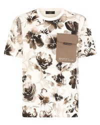 hellbeige T-Shirt mit einem Rundhalsausschnitt mit Blumenmuster von Dolce & Gabbana