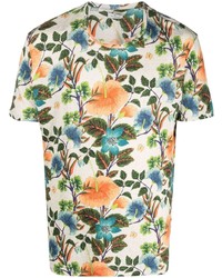 hellbeige T-Shirt mit einem Rundhalsausschnitt mit Blumenmuster von Etro