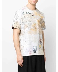 hellbeige T-Shirt mit einem Rundhalsausschnitt mit Blumenmuster von Emporio Armani