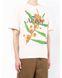 hellbeige T-Shirt mit einem Rundhalsausschnitt mit Blumenmuster von Adish