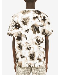 hellbeige T-Shirt mit einem Rundhalsausschnitt mit Blumenmuster von Dolce & Gabbana