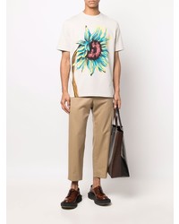 hellbeige T-Shirt mit einem Rundhalsausschnitt mit Blumenmuster von Paul Smith