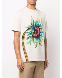 hellbeige T-Shirt mit einem Rundhalsausschnitt mit Blumenmuster von Paul Smith