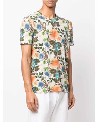 hellbeige T-Shirt mit einem Rundhalsausschnitt mit Blumenmuster von Etro