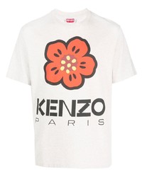 hellbeige T-Shirt mit einem Rundhalsausschnitt mit Blumenmuster von Kenzo