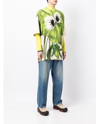 hellbeige T-Shirt mit einem Rundhalsausschnitt mit Blumenmuster von Kenzo