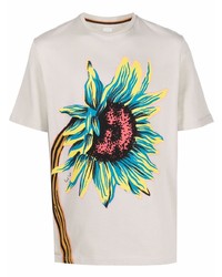 hellbeige T-Shirt mit einem Rundhalsausschnitt mit Blumenmuster von Paul Smith