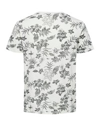hellbeige T-Shirt mit einem Rundhalsausschnitt mit Blumenmuster von Selected Homme