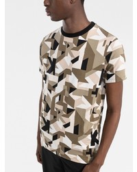 hellbeige T-Shirt mit einem Rundhalsausschnitt mit geometrischem Muster von Karl Lagerfeld