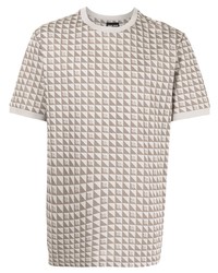 hellbeige T-Shirt mit einem Rundhalsausschnitt mit geometrischem Muster von Giorgio Armani