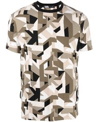 hellbeige T-Shirt mit einem Rundhalsausschnitt mit geometrischem Muster von Karl Lagerfeld