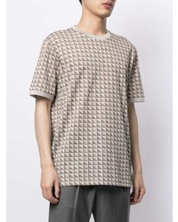 hellbeige T-Shirt mit einem Rundhalsausschnitt mit geometrischem Muster von Giorgio Armani