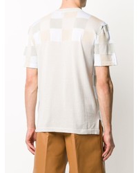 hellbeige T-Shirt mit einem Rundhalsausschnitt mit Karomuster von MAISON KITSUNÉ