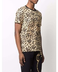 hellbeige T-Shirt mit einem Rundhalsausschnitt mit Leopardenmuster von Moschino