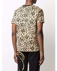 hellbeige T-Shirt mit einem Rundhalsausschnitt mit Leopardenmuster von Moschino