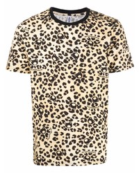 hellbeige T-Shirt mit einem Rundhalsausschnitt mit Leopardenmuster von Moschino