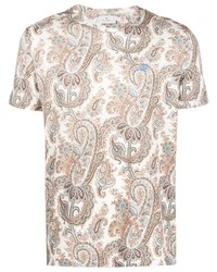 hellbeige T-Shirt mit einem Rundhalsausschnitt mit Paisley-Muster von Etro