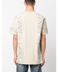 hellbeige T-Shirt mit einem Rundhalsausschnitt mit Paisley-Muster von Philipp Plein