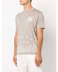 hellbeige T-Shirt mit einem Rundhalsausschnitt mit Paisley-Muster von Amiri