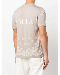 hellbeige T-Shirt mit einem Rundhalsausschnitt mit Paisley-Muster von Amiri