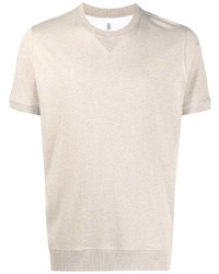 hellbeige T-Shirt mit einem Rundhalsausschnitt von Brunello Cucinelli