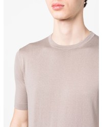 hellbeige T-Shirt mit einem Rundhalsausschnitt von Dell'oglio