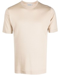 hellbeige T-Shirt mit einem Rundhalsausschnitt von John Smedley