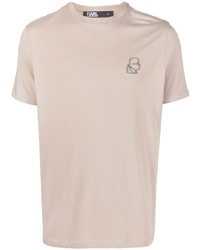 hellbeige T-Shirt mit einem Rundhalsausschnitt von Karl Lagerfeld