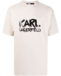 hellbeige T-Shirt mit einem Rundhalsausschnitt von Karl Lagerfeld