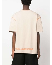 hellbeige T-Shirt mit einem Rundhalsausschnitt von Karl Lagerfeld