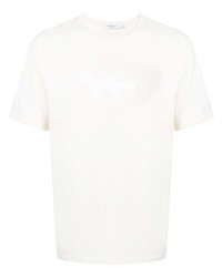 hellbeige T-Shirt mit einem Rundhalsausschnitt von MAISON KITSUNÉ