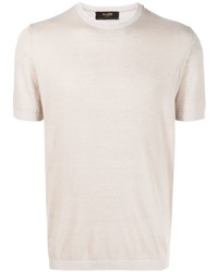 hellbeige T-Shirt mit einem Rundhalsausschnitt von Moorer