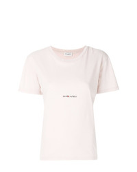 hellbeige T-Shirt mit einem Rundhalsausschnitt von Saint Laurent
