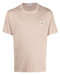 hellbeige T-Shirt mit einem Rundhalsausschnitt von Stone Island