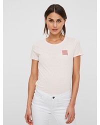 hellbeige T-Shirt mit einem Rundhalsausschnitt von Vero Moda