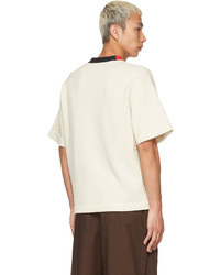 hellbeige T-Shirt mit einem V-Ausschnitt von Jil Sander