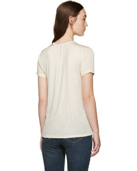 hellbeige T-Shirt mit einem V-Ausschnitt von Saint Laurent