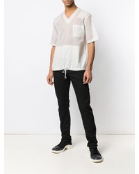 hellbeige T-Shirt mit einem V-Ausschnitt von Helmut Lang