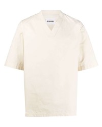 hellbeige T-Shirt mit einem V-Ausschnitt von Jil Sander