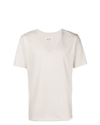 hellbeige T-Shirt mit einem V-Ausschnitt von Maison Margiela
