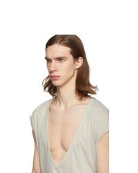 hellbeige T-Shirt mit einem V-Ausschnitt von Rick Owens