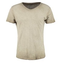 hellbeige T-Shirt mit einem V-Ausschnitt von Solid