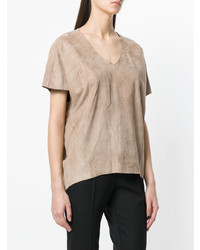 hellbeige T-Shirt mit einem V-Ausschnitt von Desa Collection