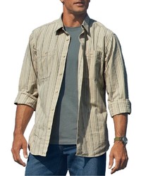 hellbeige vertikal gestreiftes Langarmhemd von Eddie Bauer