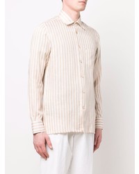 hellbeige vertikal gestreiftes Langarmhemd von Kiton