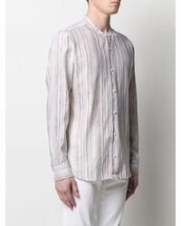 hellbeige vertikal gestreiftes Leinen Langarmhemd von Z Zegna